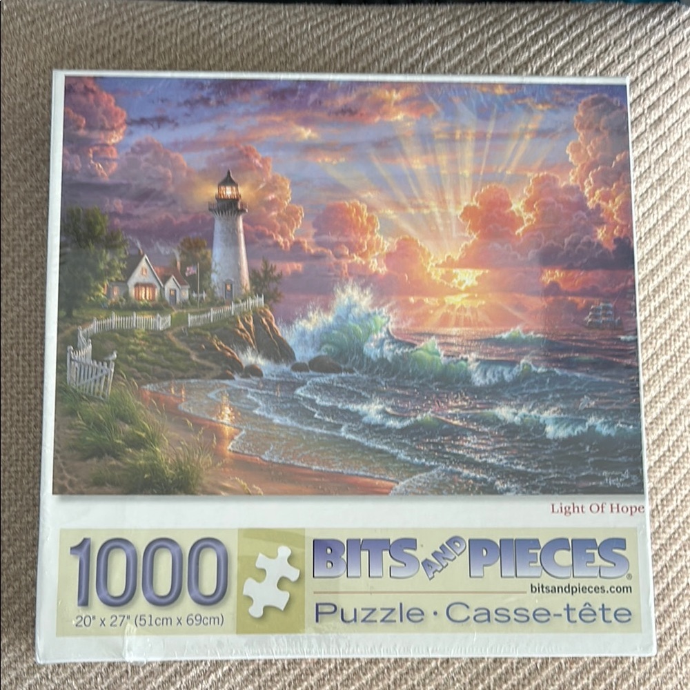 !!NEVER OPENED Vivid 1000-Piece Coastal Puzzle with Lighthouse and Sunset